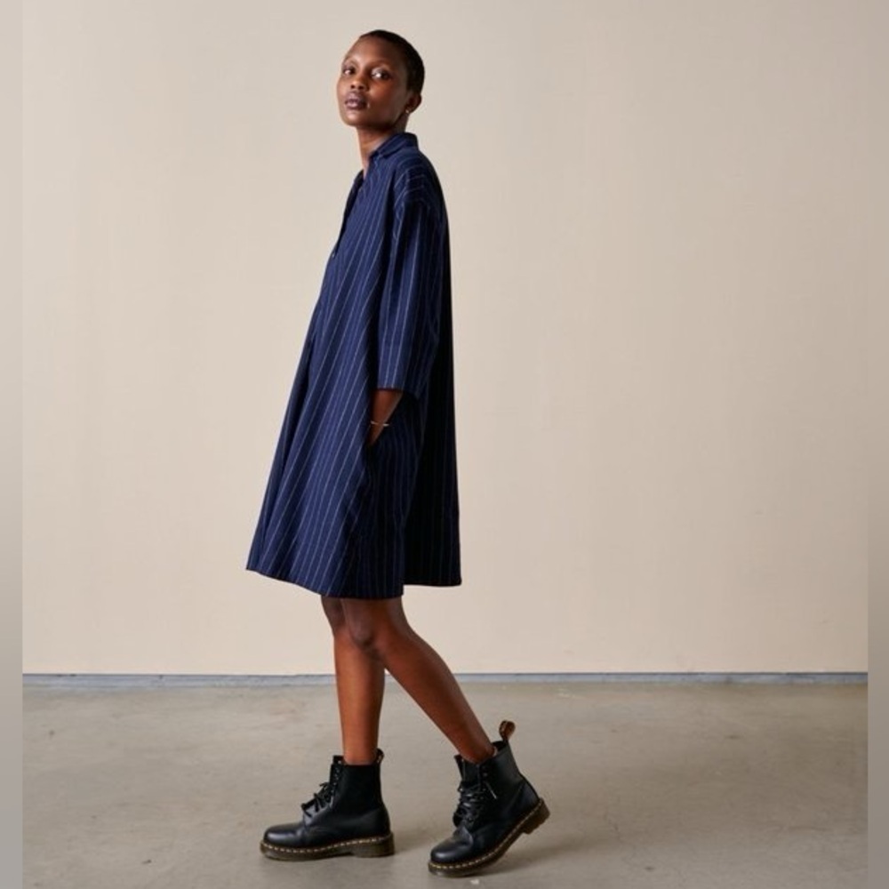 New! Bellerose Atelier Pine Stripe Navy Oversized Dress — image 6 of 8